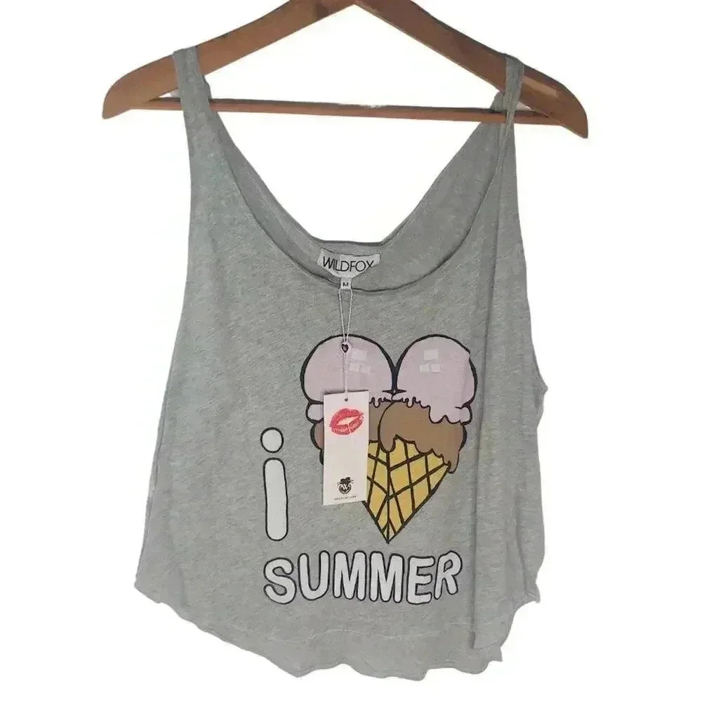Wildfox Light Gray Ice Cream Graphic Tank Top